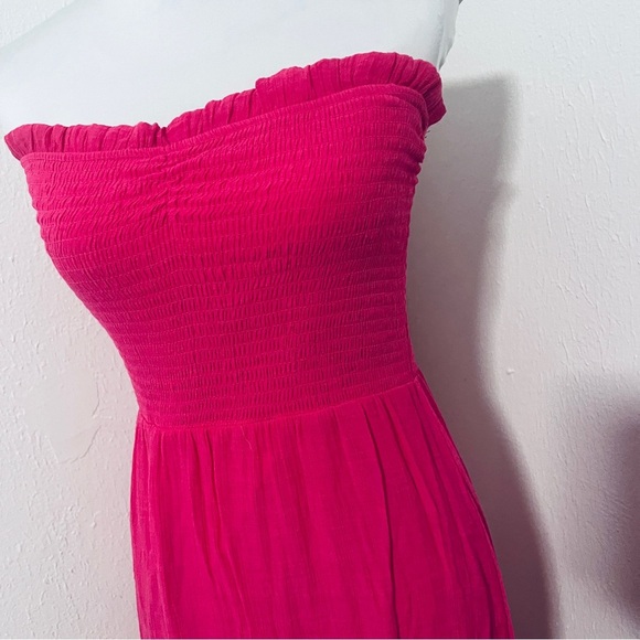 Love Tree Womens Large Smocked Tube Midi A-Line Dress Fuchsia Vacation Casual - Picture 3 of 8